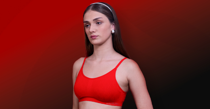 A girl wearing knitted seamless bra